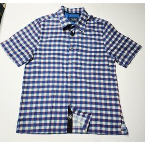 Nat Nast Luxury Originals Silk Blend Blue Gingham Check Bowling Shirt NWOT